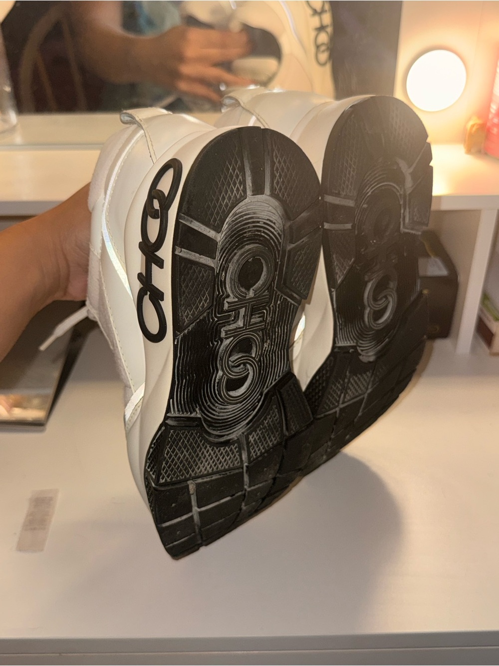 Jimmy Choo Taupe and Black Logo Platform Sneakers - Picture 9 of 9